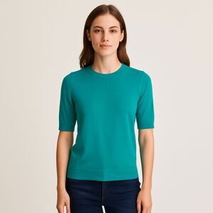 SAINT ART Lucia Short Sleeve Merino Wool Sweater Teal Small